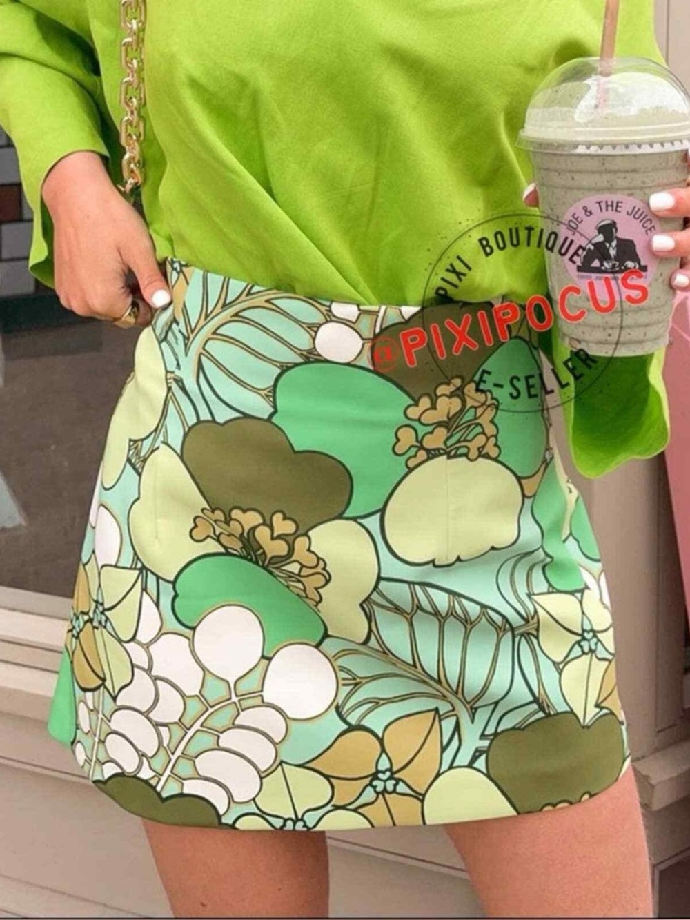 ZARA | Floral Mini Skirt in Green Floral Print